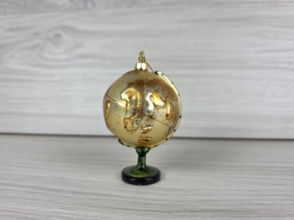 Globe Ornament on Stand Painted Glass Style Gold Green Black 146B15